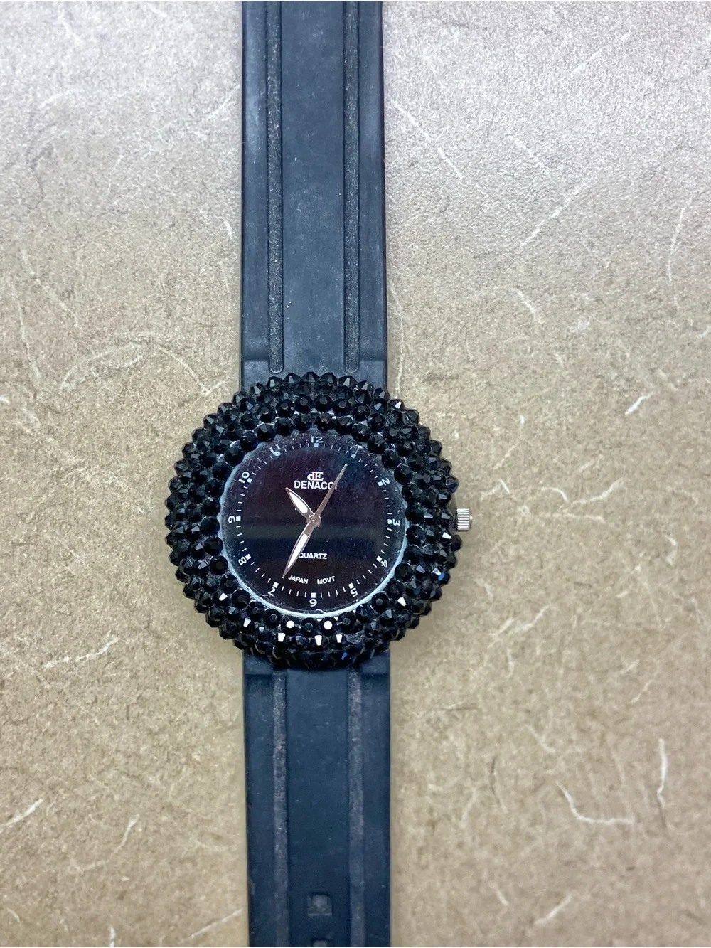 Black Crystal Bezel Quartz Watch